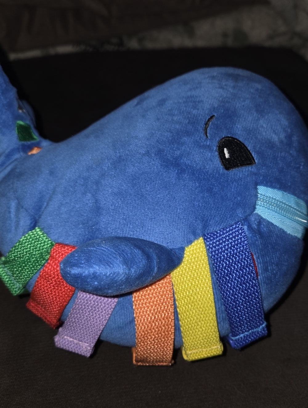 Buckle Toys Blu Whale Plush, 10”, Buckle, Zip, Count, Colors, Learn Motor Skills